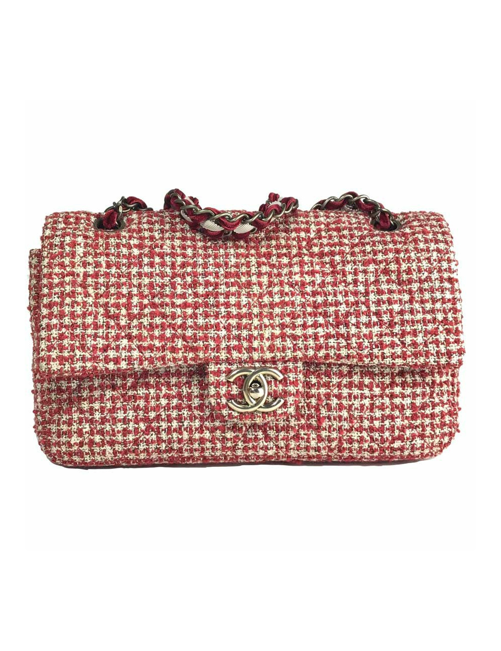 Sac CHANEL tweed rouge et blanc