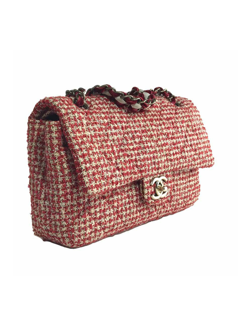 Sac CHANEL tweed rouge et blanc