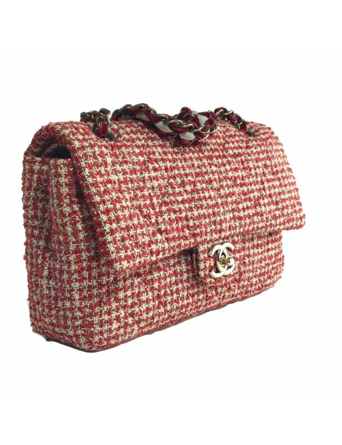Sac CHANEL tweed rouge et blanc