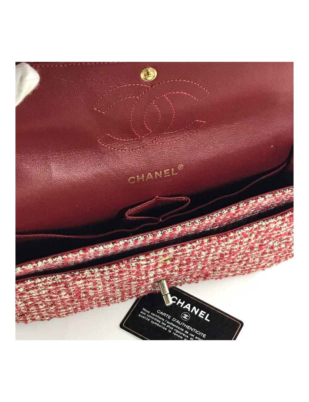 Sac CHANEL tweed rouge et blanc