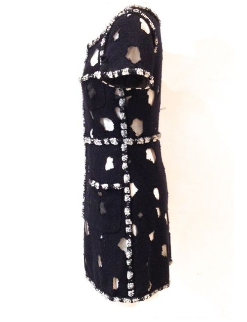 Robe CHANEL en tweed bleu marine ajouré 