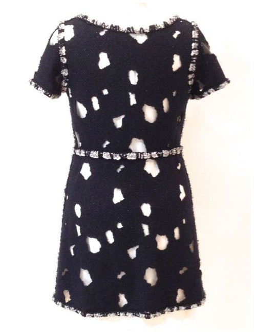 Robe CHANEL en tweed bleu marine ajouré 