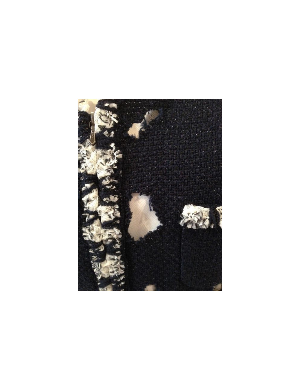 Robe CHANEL en tweed bleu marine ajouré 