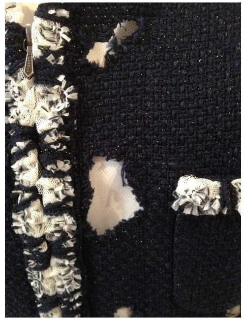 Robe CHANEL en tweed bleu marine ajouré 