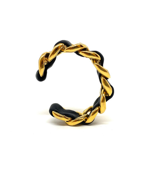 Bracelet CHANEL cuir noir et chaîne dorée