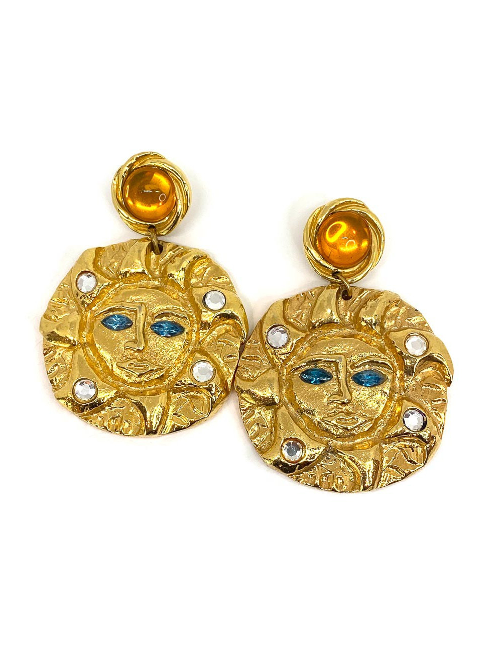 Boucles d'oreille soleil doré non signées