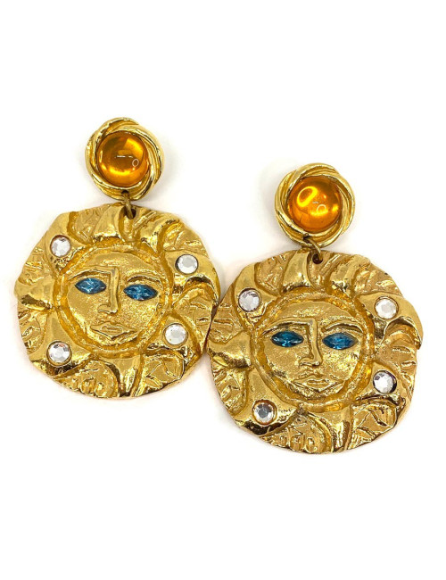 Boucles d'oreille soleil doré non signées
