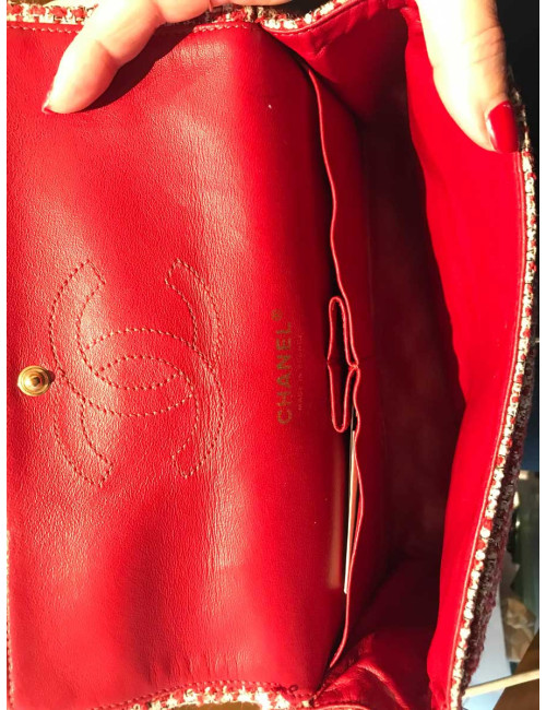 Sac CHANEL tweed rouge et blanc