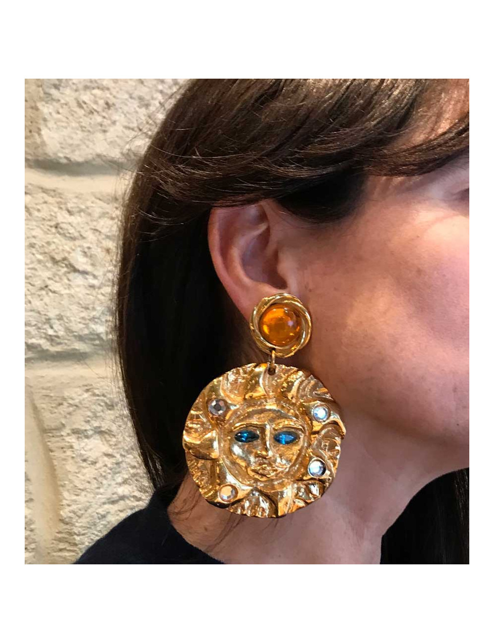 Boucles d'oreille soleil doré non signées