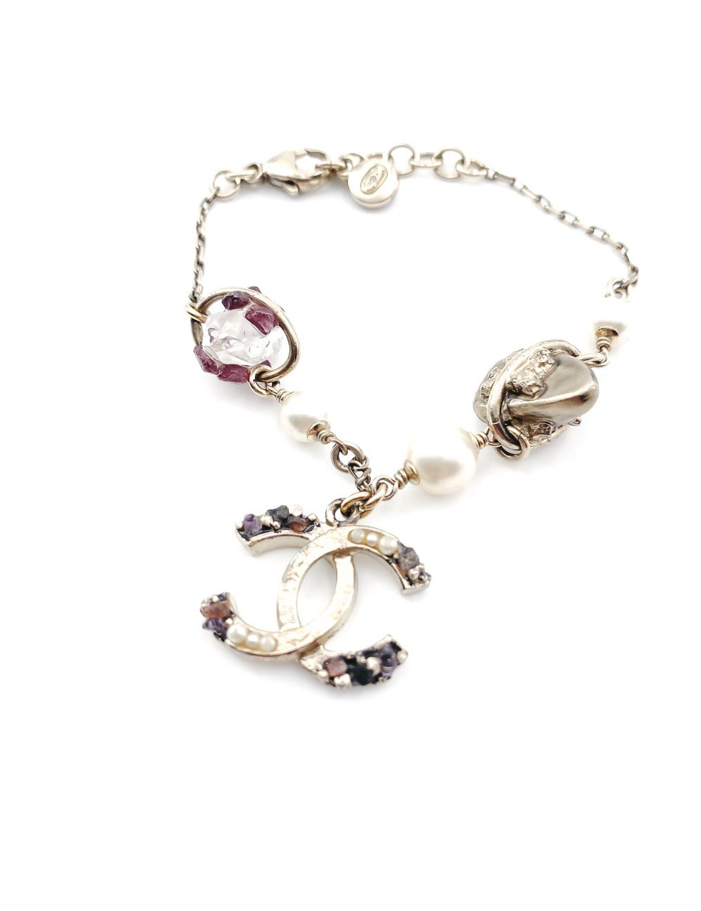 Bracelet CHANEL amethyste, perles, et cristal de roche