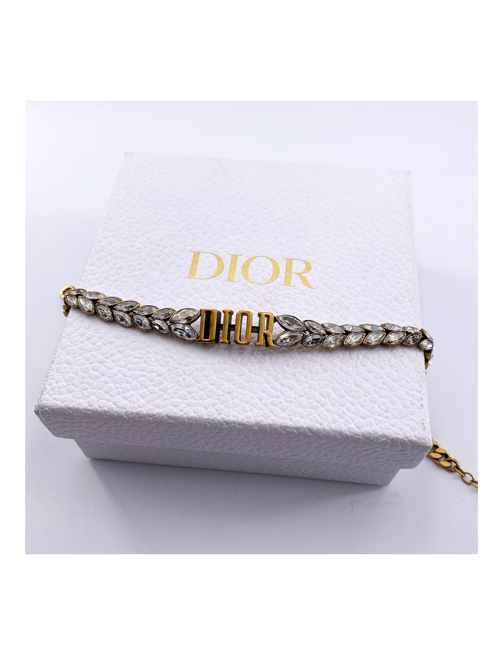 Collier DIOR strass et or vieilli