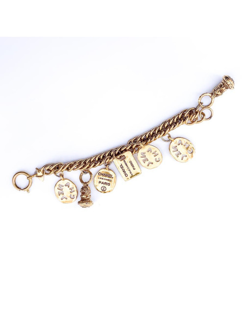Bracelet breloques CHANEL en métal doré