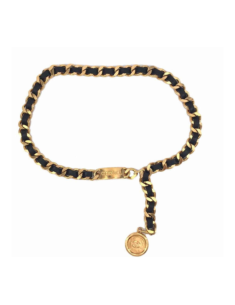 Ceinture CHANEL Cambon chaîne entrelacée cuir noir vintage