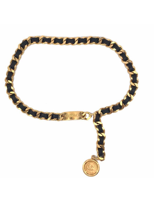 Ceinture CHANEL Cambon chaîne entrelacée cuir noir vintage