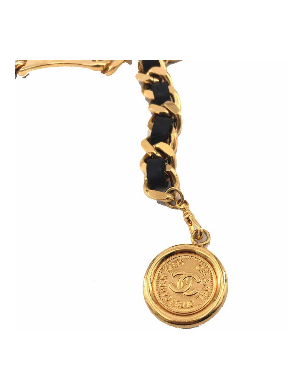 Ceinture CHANEL Cambon chaîne entrelacée cuir noir vintage