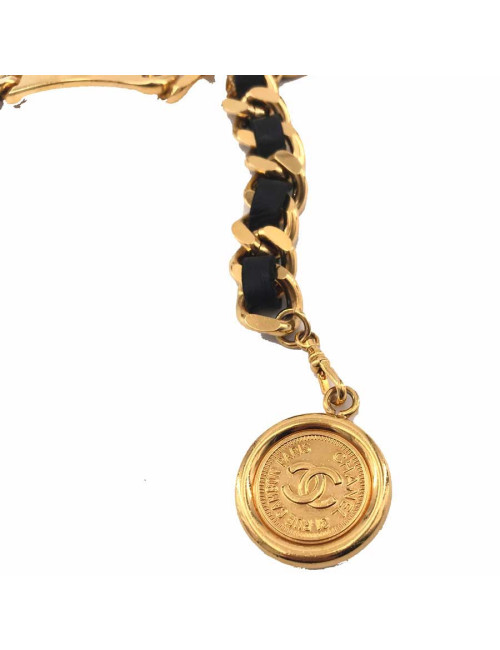 Ceinture CHANEL Cambon chaîne entrelacée cuir noir vintage