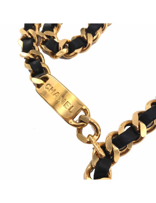 Ceinture CHANEL Cambon chaîne entrelacée cuir noir vintage
