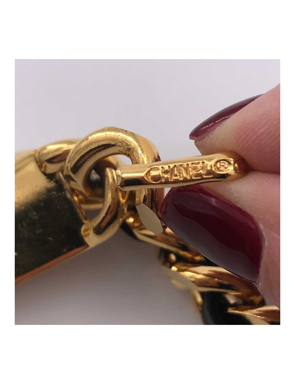 Ceinture CHANEL Cambon chaîne entrelacée cuir noir vintage