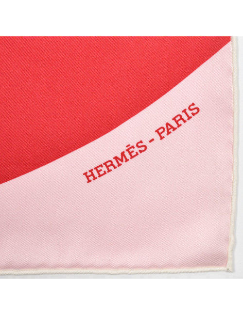 Foulard HERMES rouge et rose 100% soie