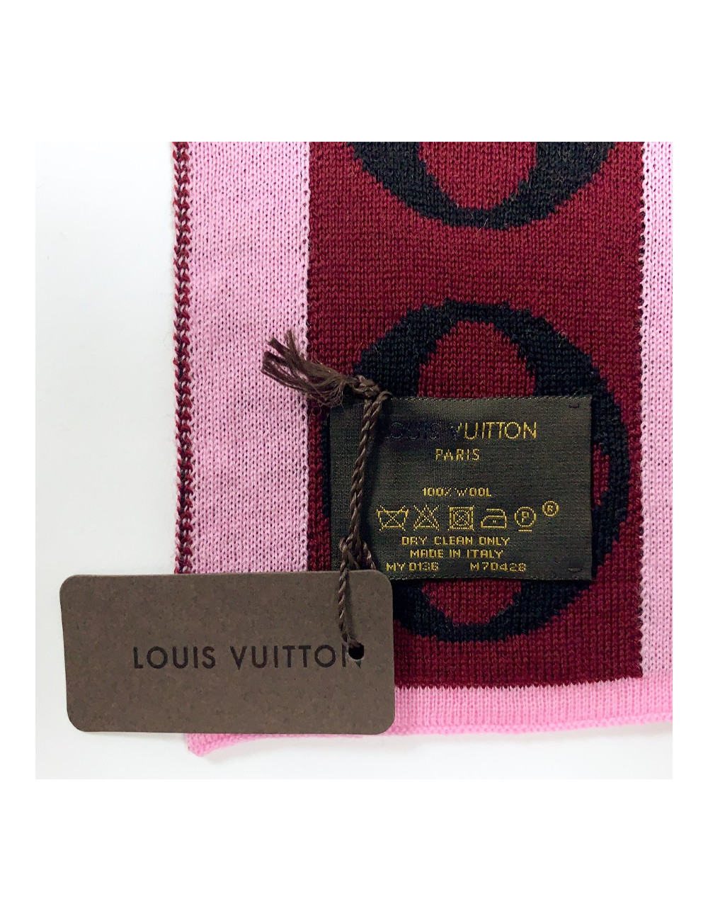 Echarpe LOUIS VUITTON noire et Mongram rose et bordeaux