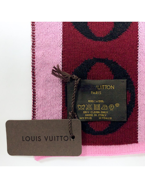 Echarpe LOUIS VUITTON noire et Mongram rose et bordeaux