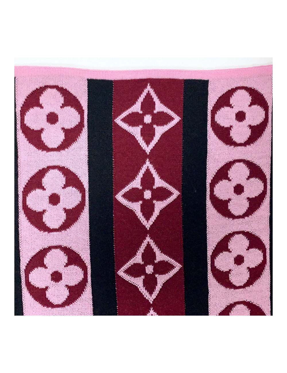 Echarpe LOUIS VUITTON noire et Mongram rose et bordeaux