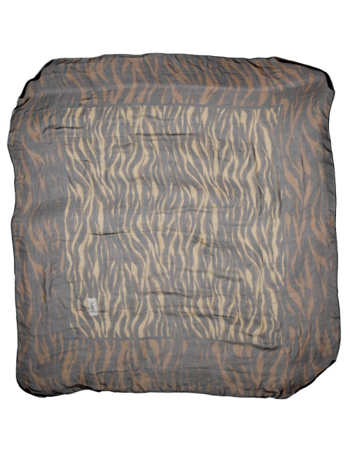 Large foulard YSL soie zebré marron