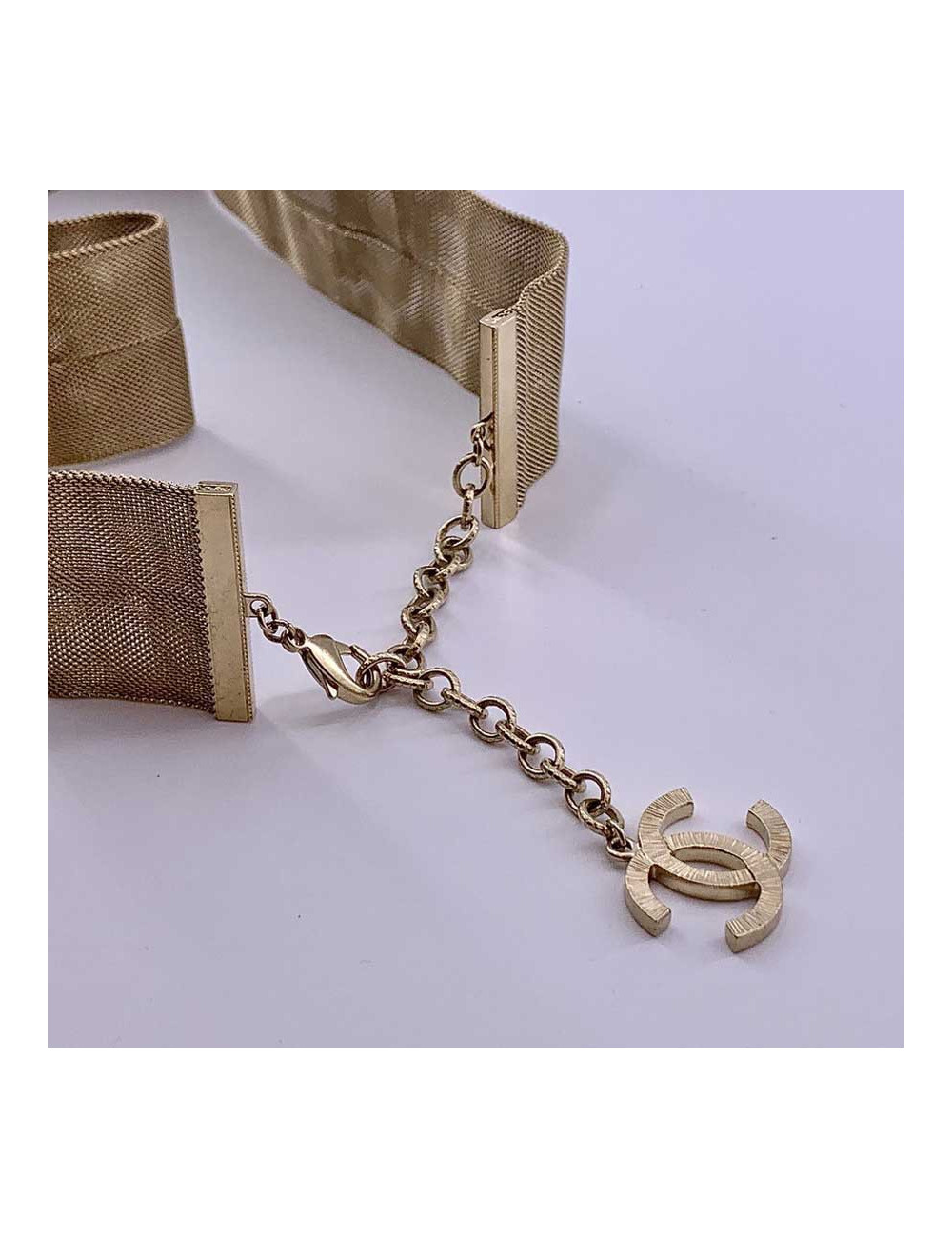 Ceinture CHANEL tissu métallique doré