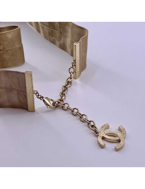 Ceinture CHANEL tissu métallique doré