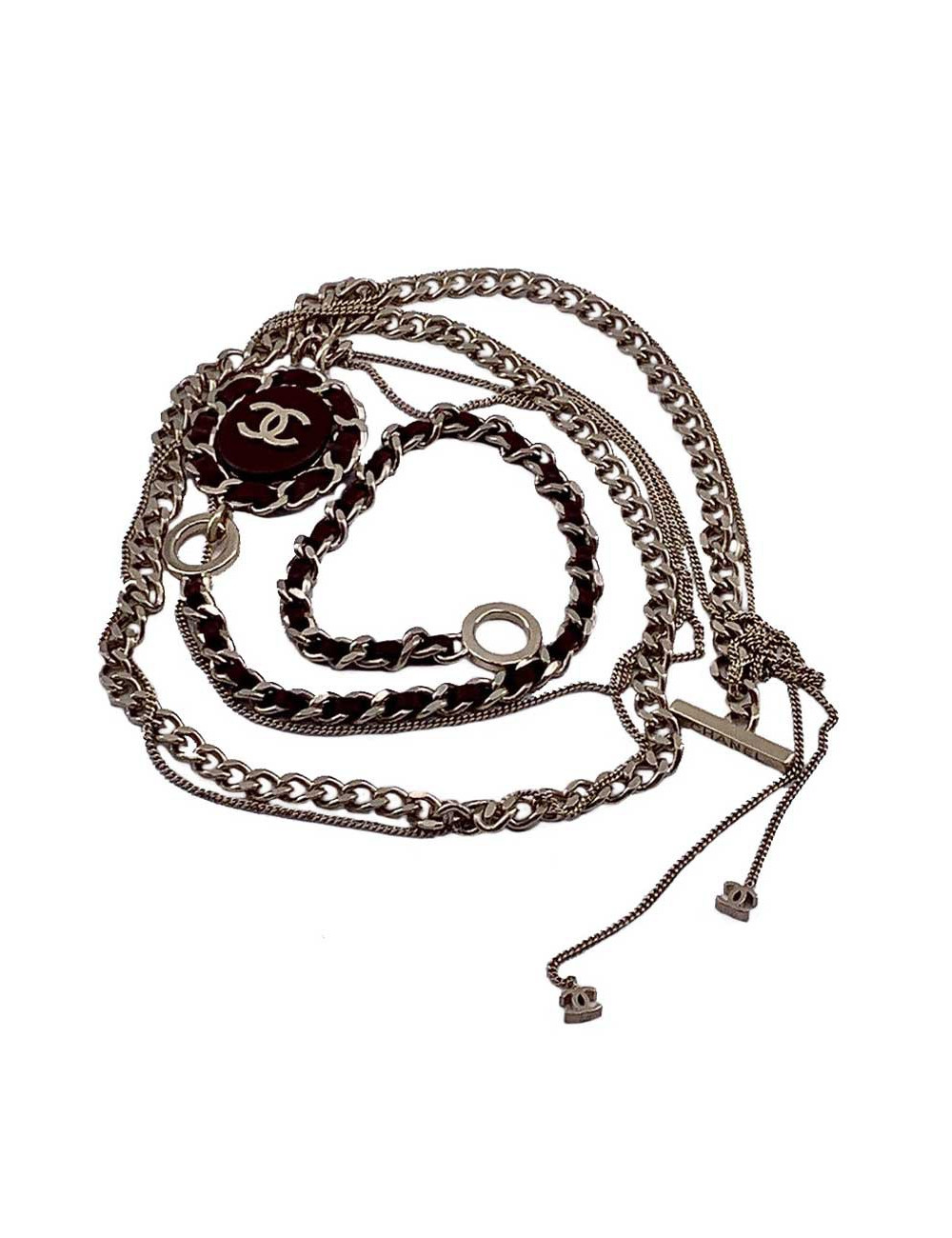 Sautoir chaine et cuir CHANEL