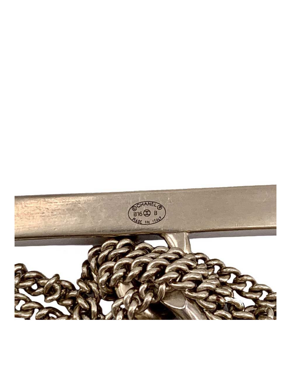 CHANEL leather and chain long necklace