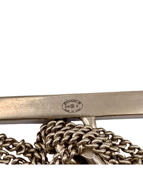 CHANEL Sautoir chaine et cuir bordeaux