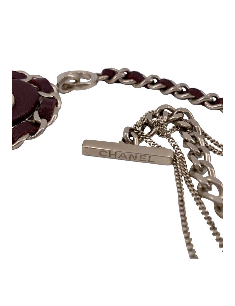 CHANEL leather and chain long necklace