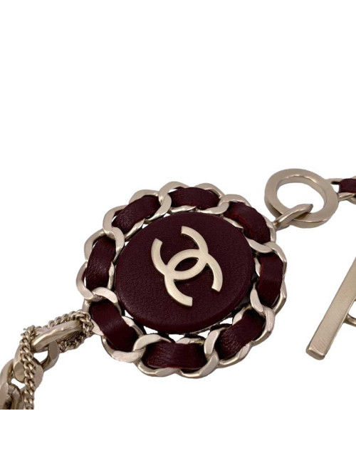 CHANEL leather and chain long necklace