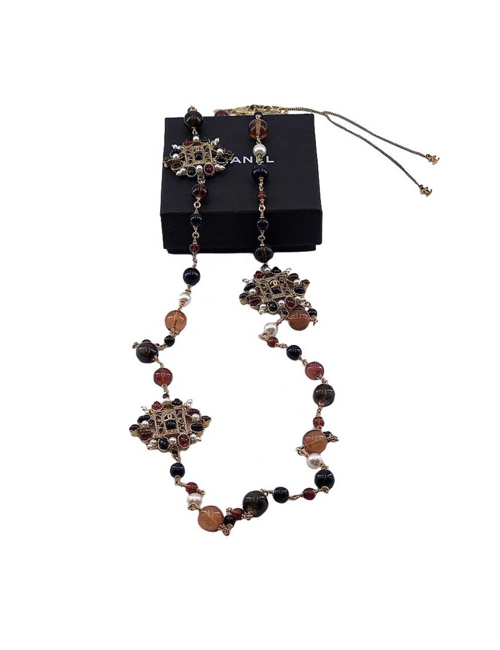 CHANEL long necklace with multicolored beads