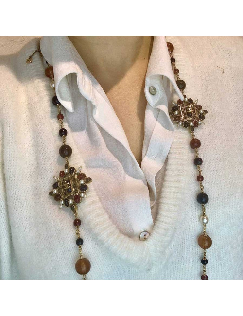CHANEL long necklace with multicolored beads