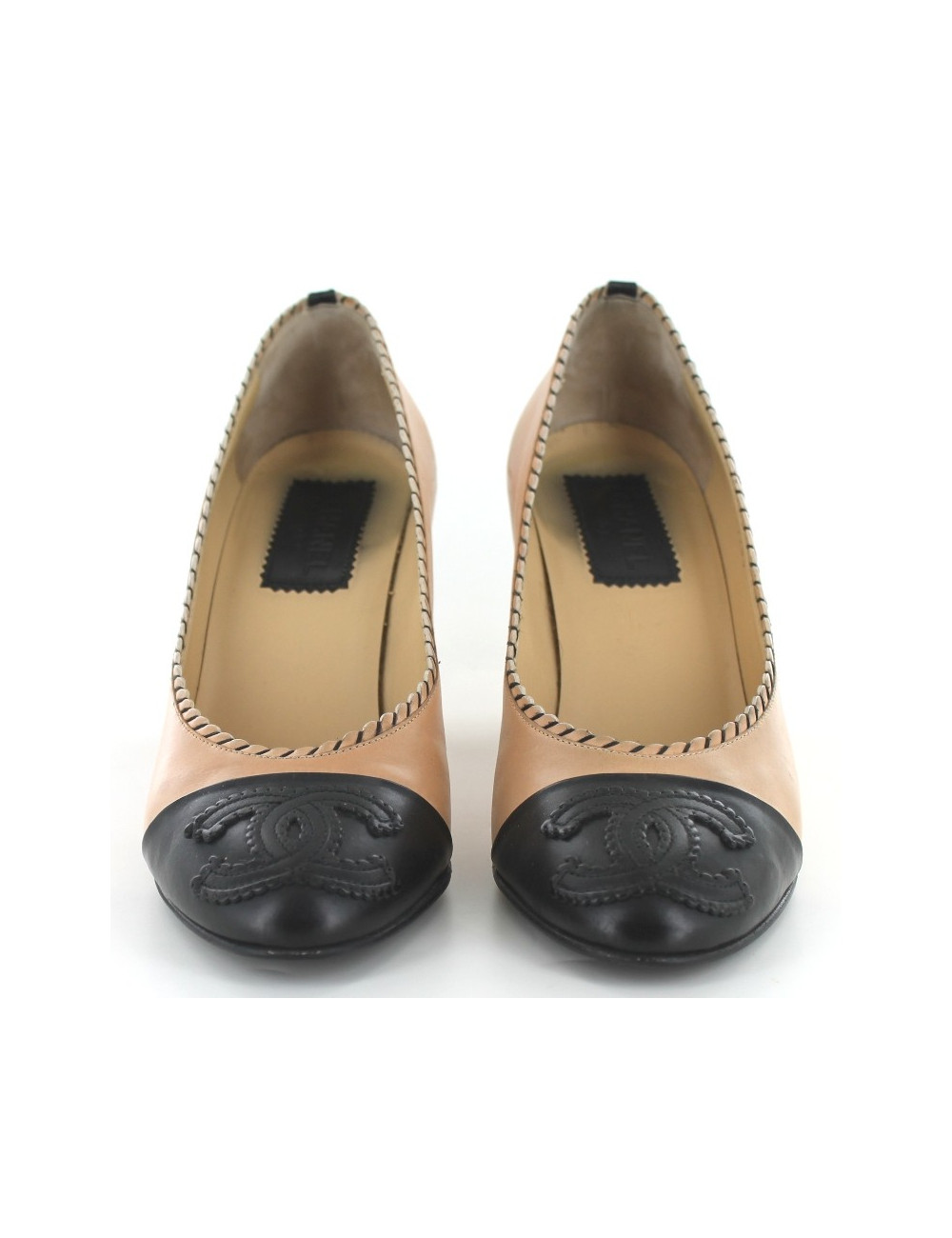 Escarpins CHANEL en cuir camel et noir T 38,5