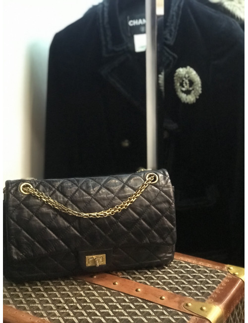 Sac 2.55 CHANEL occasion cuir vieilli noir