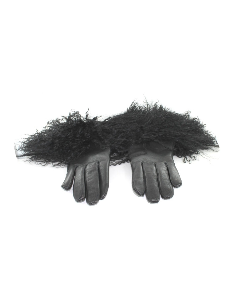 Gants BALMAIN noirs en cuir et poils de mouton