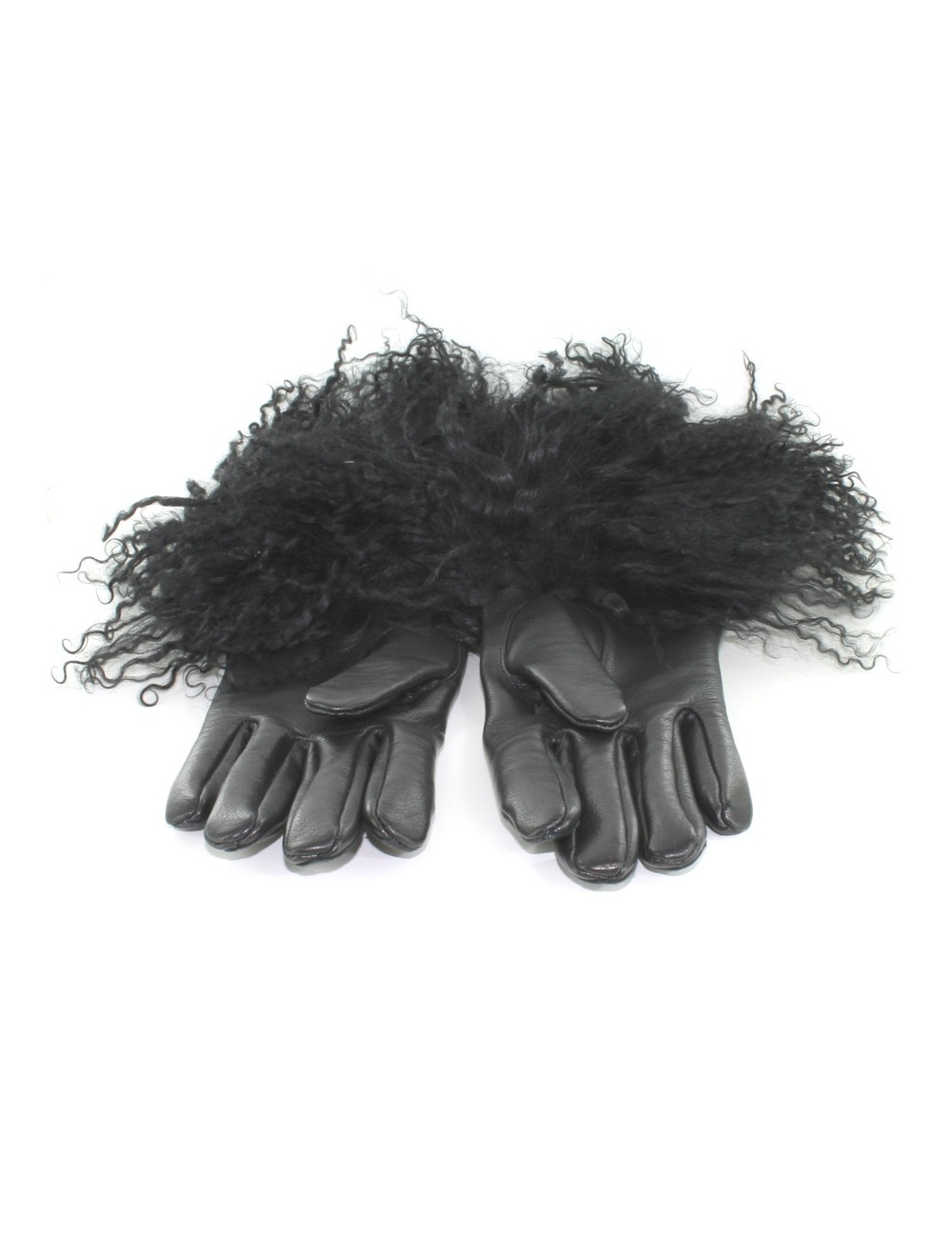Paire de gants BALMAIN noirs en cuir et poils de mouton