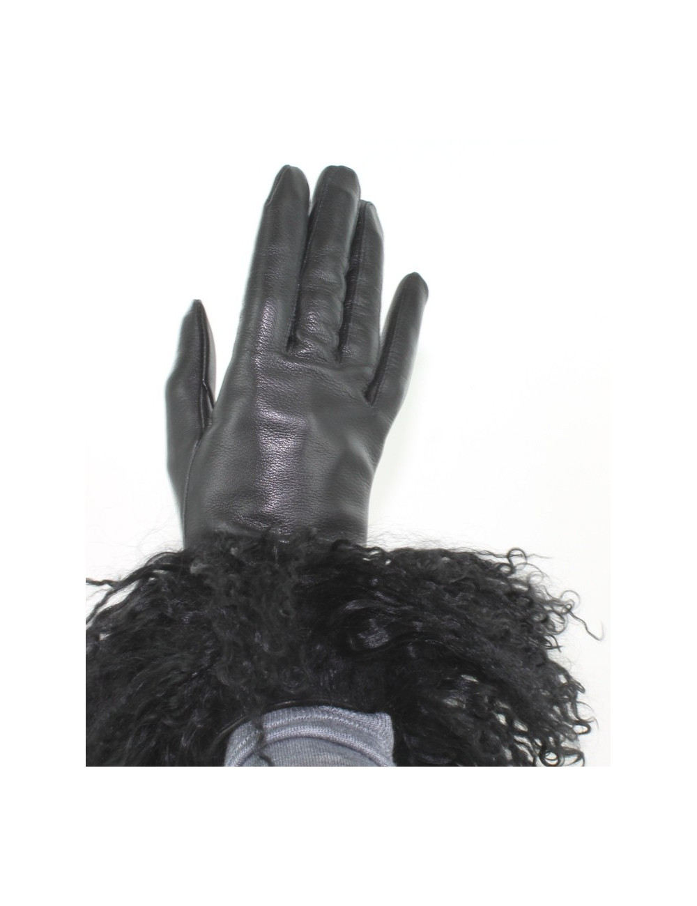 Paire de gants BALMAIN noirs en cuir et poils de mouton