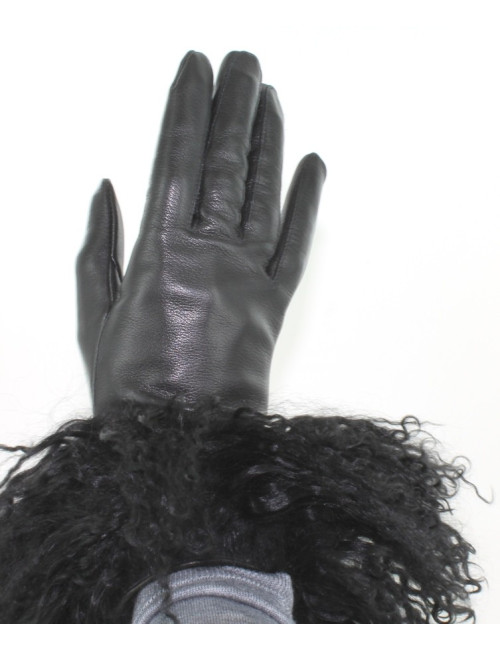 Paire de gants BALMAIN noirs en cuir et poils de mouton