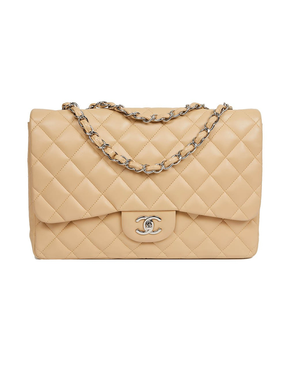  Sac à rabat CHANEL cuir d'agneau beige