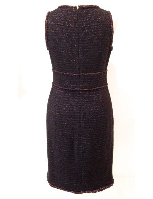 Veste CHANEL en tweed noir et rouge irisé avec ceinture