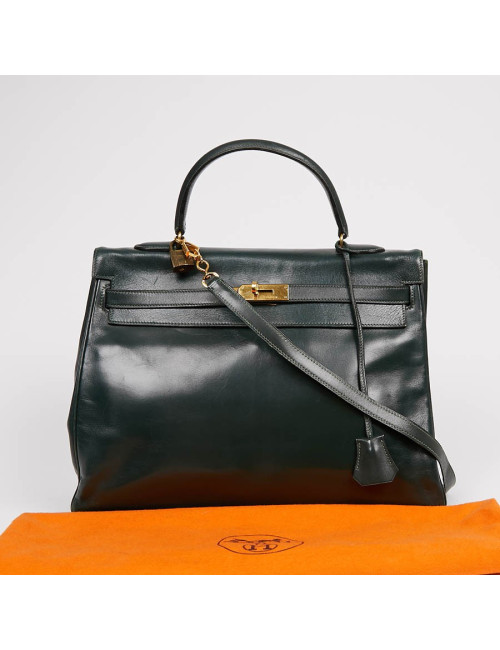HERMES Kelly 35 cuir box vert