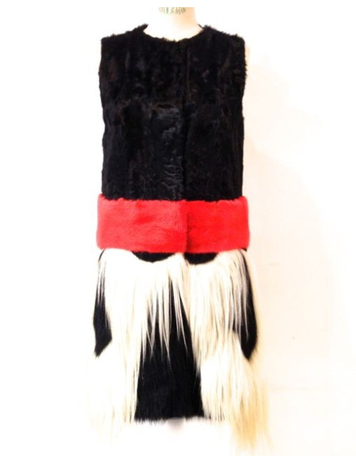 Veste GIAMBATTISTA VALLI en fourrure sans manches du défilé noire/rouge/blanche