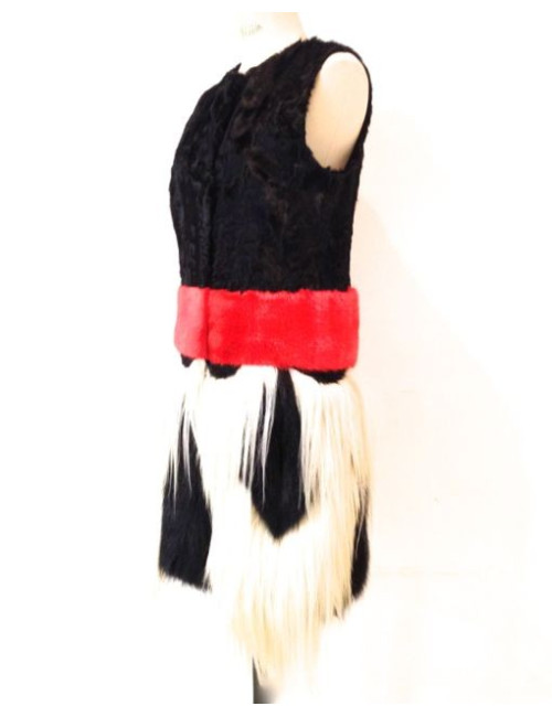 Veste GIAMBATTISTA VALLI en fourrure sans manches du défilé noire/rouge/blanche