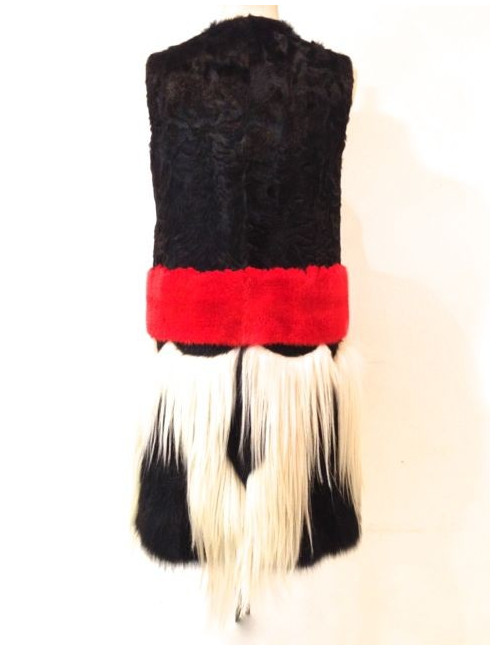 Veste GIAMBATTISTA VALLI en fourrure sans manches du défilé noire/rouge/blanche