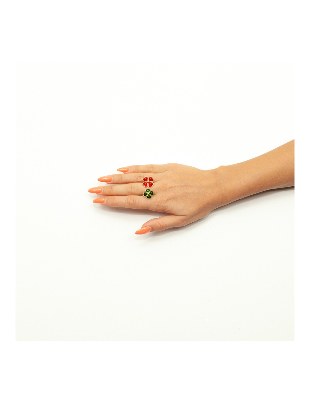 Bague MARGUERITE DE VALOIS pâte de verre rubis et émeraude