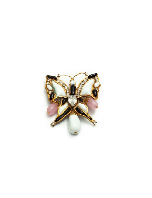 Broche Papillon noir et blanc MARGUERITE DE VALOIS